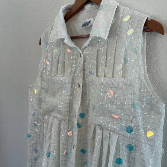 Queen of Sparkles Women's Large White Sparkle Disco Dance Sleeveless White Mini - Picture 5 of 9